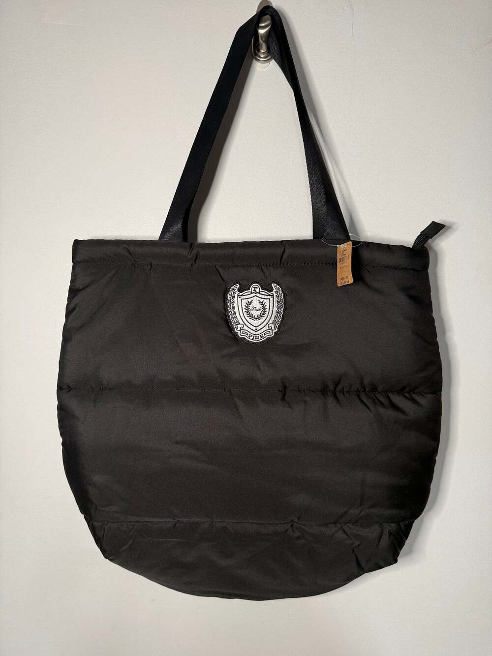 NWT Victoria's Secret PINK Black Puffer Quilted Tote Bag Purse NEW